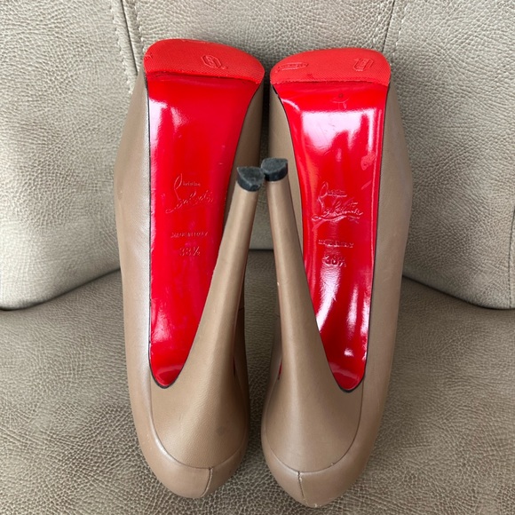 Christian Louboutin Highness 160 Nude Tan Platform Red Peep Toe Euro 38 1/2 - Picture 10 of 16